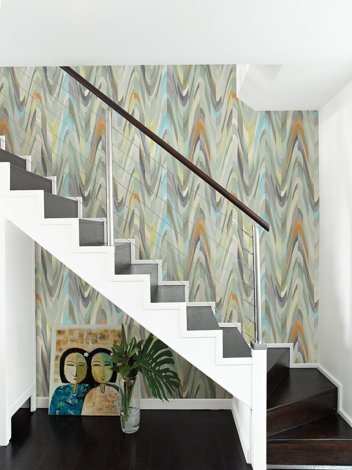 A-Street Prints 2656-004000 Aurora Green Geometric Wave Wallpaper