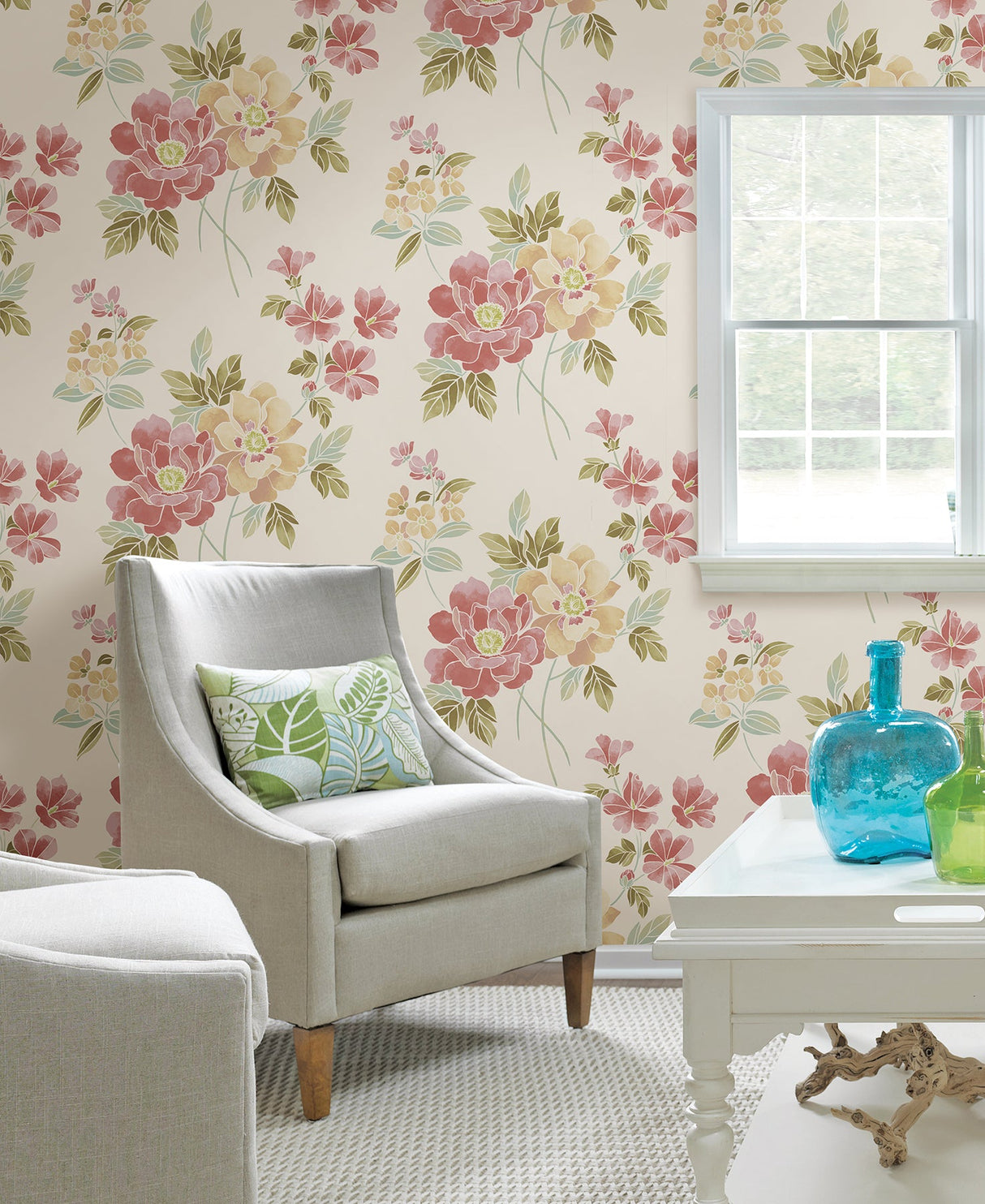 A-Street Prints 2656-004004 Claressa Apricot Floral Wallpaper