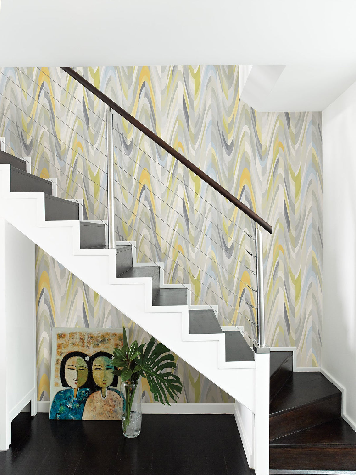 A-Street Prints 2656-004013 Aurora Yellow Geometric Wave Wallpaper