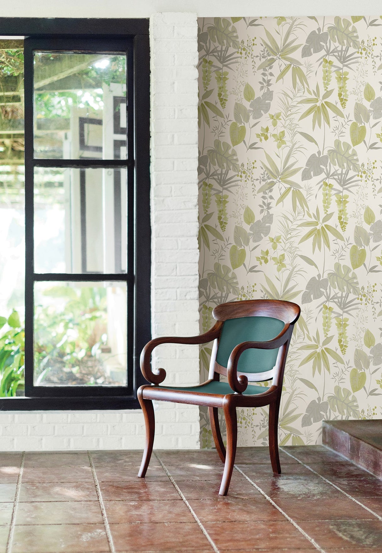 A-Street Prints 2656-004017 Descano Flower Golden Green Botanical Wallpaper