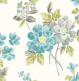 A-Street Prints 2656-004023 Claressa Teal Floral Wallpaper