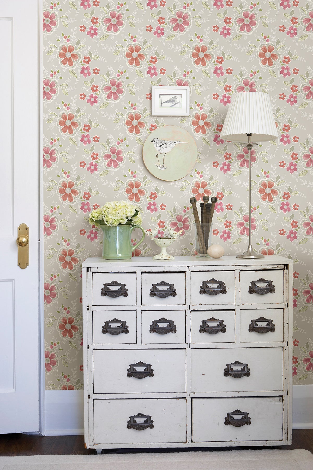 A-Street Prints 2657-22202 Chloe Peach Floral Wallpaper