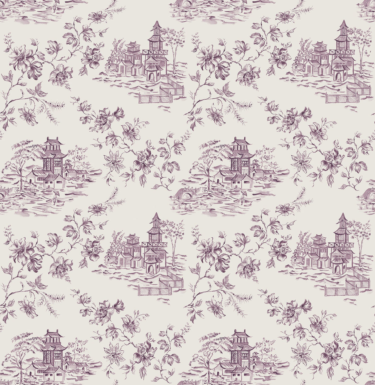 A-Street Prints 2657-22222 Laure Purple Toile Wallpaper