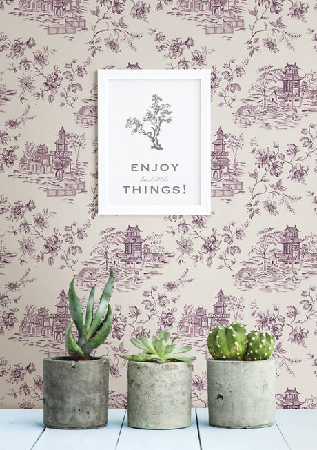 A-Street Prints 2657-22222 Laure Purple Toile Wallpaper