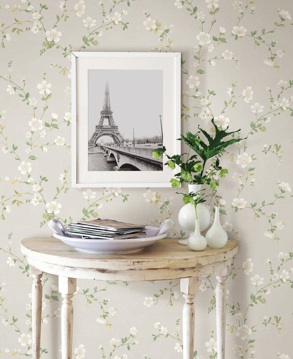 A-Street Prints 2657-22251 Delphine White Floral Trail Wallpaper