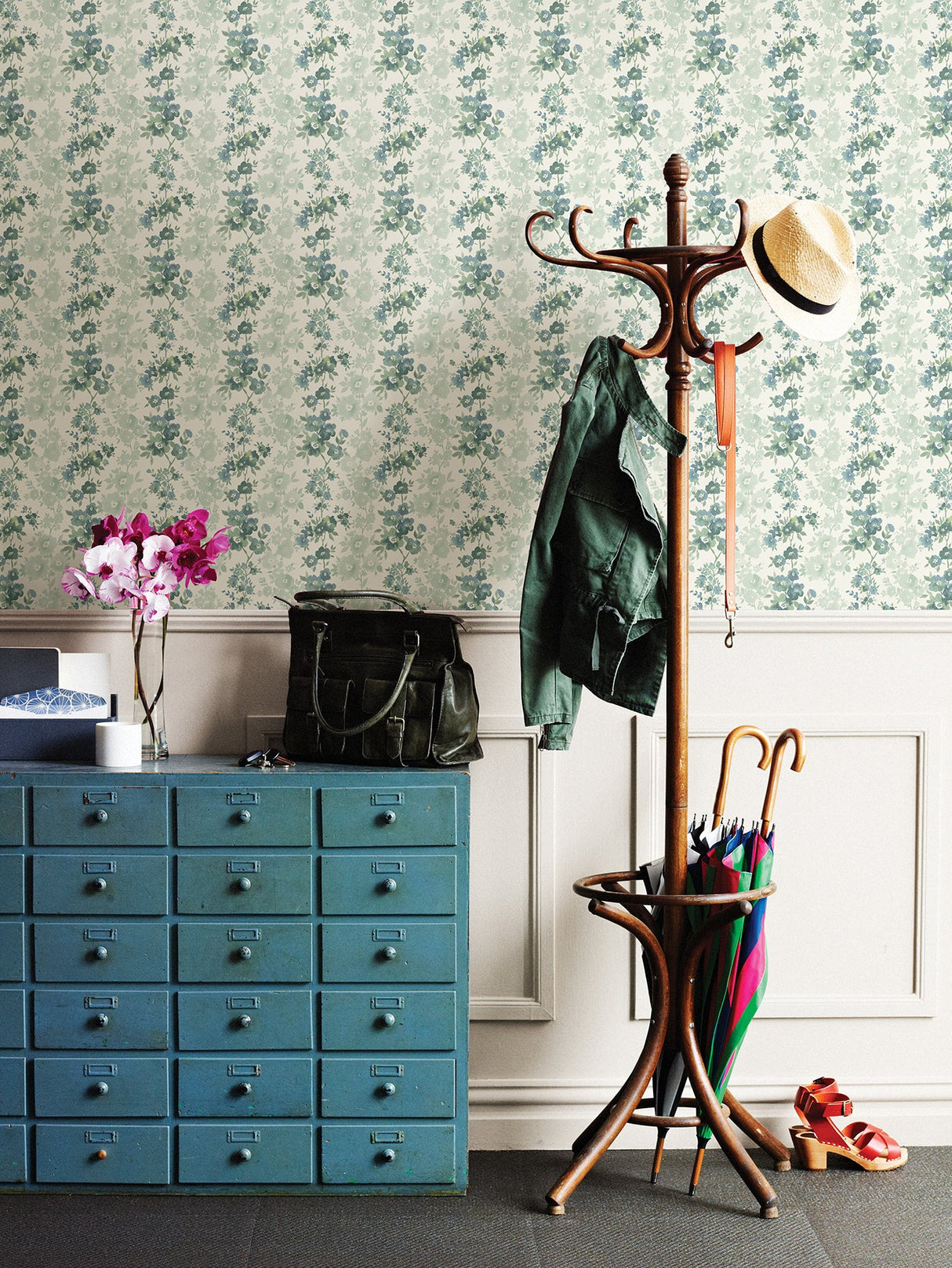 A-Street Prints 2657-22253 Charlise Teal Floral Stripe Wallpaper