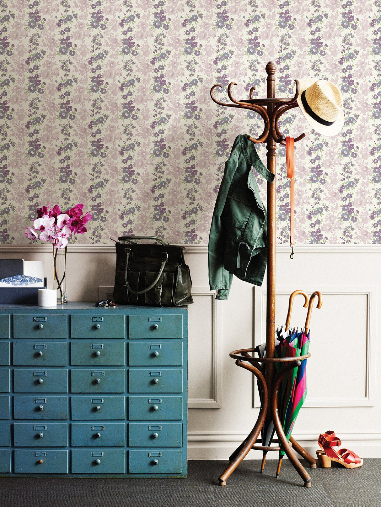 A-Street Prints 2657-22255 Charlise Plum Floral Stripe Wallpaper