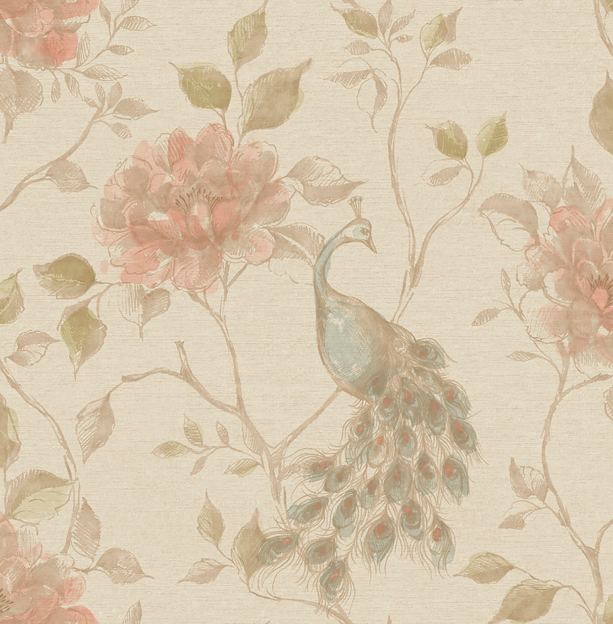 Beacon House 2669-21709 Dynasty Taupe Peacock Wallpaper