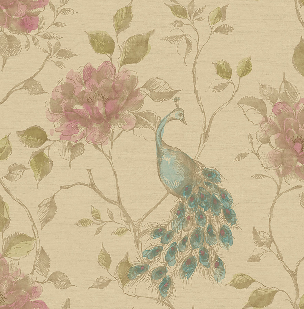 Beacon House 2669-21711 Dynasty Beige Peacock Wallpaper