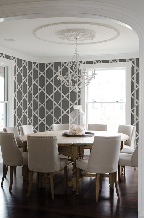 Kenneth James 2671-22421 Mandara Charcoal Trellis Wallpaper