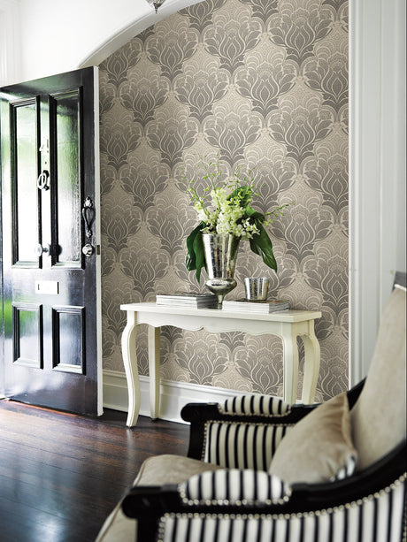 Kenneth James 2671-22428 Twill Charcoal Damask Wallpaper