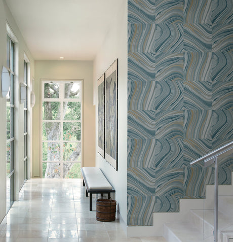 Kenneth James 2671-22440 Agate Blue Stone Wallpaper
