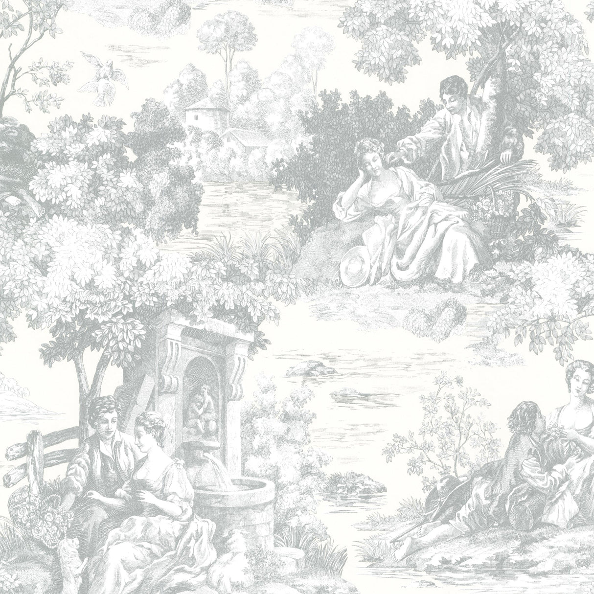 Brewster 2686-21510 Benvolio Green Toile Wallpaper