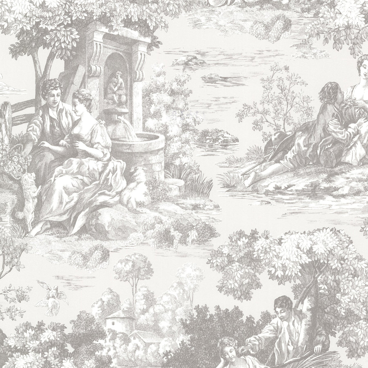 Brewster 2686-21512 Benvolio Grey Toile Wallpaper