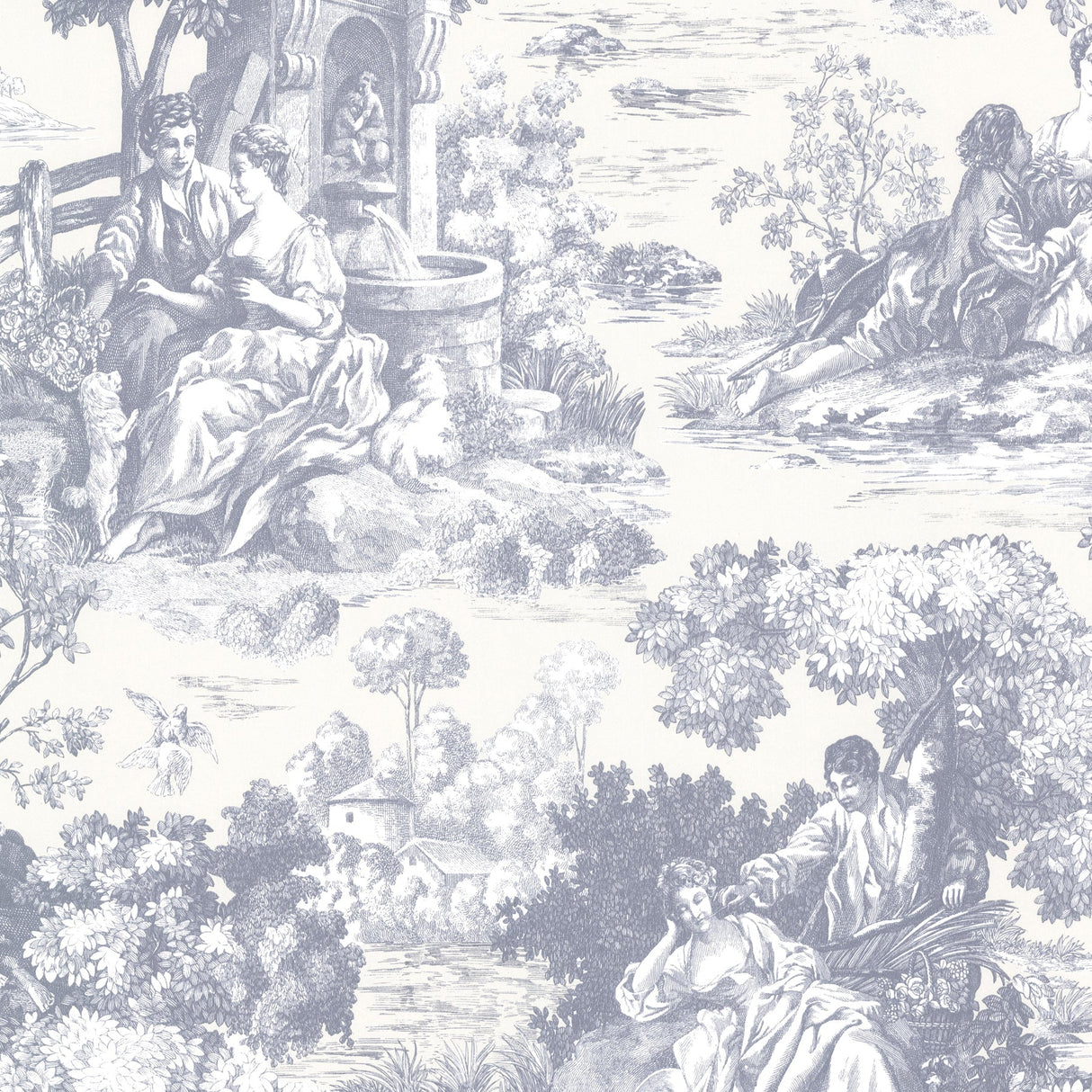 Brewster 2686-21513 Benvolio Blue Toile Wallpaper