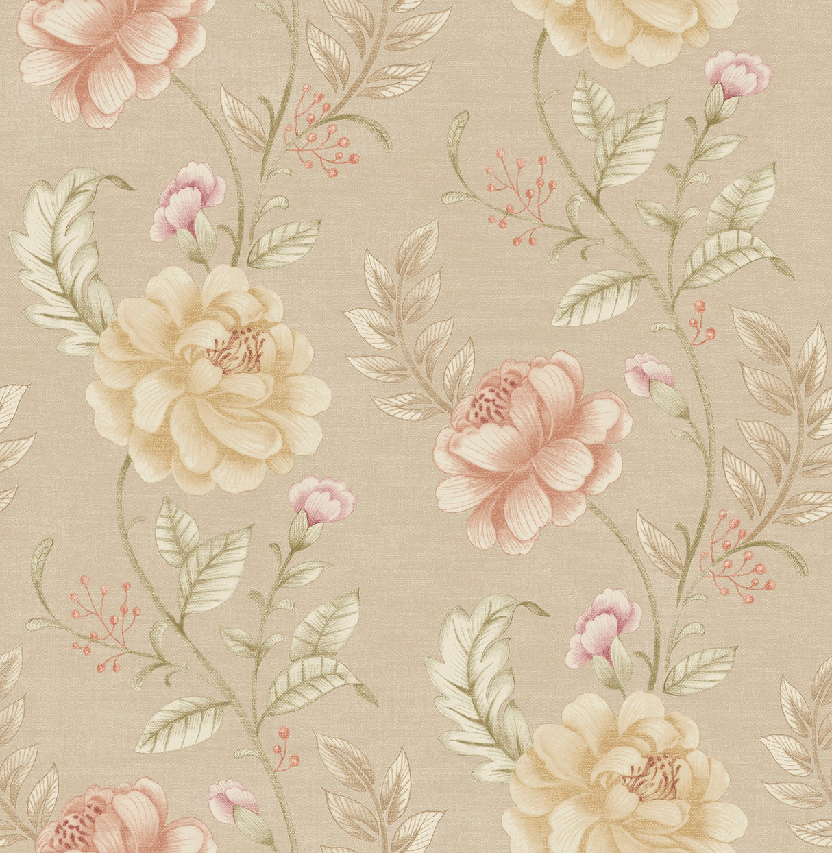 Brewster 2686-21757 Ellie Beige Floral Wallpaper