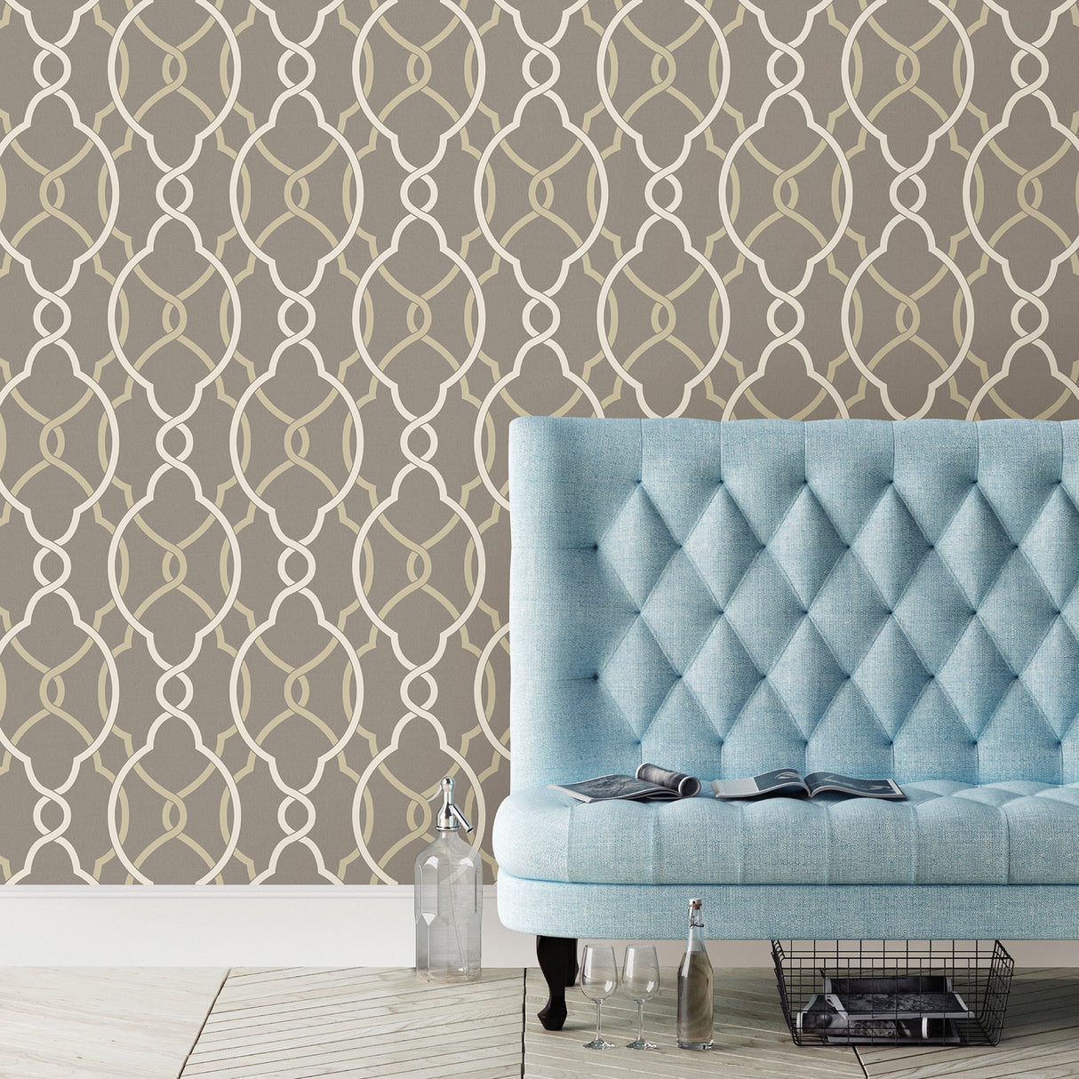 A-Street Prints 2697-22626 Sausalito Grey Lattice Wallpaper