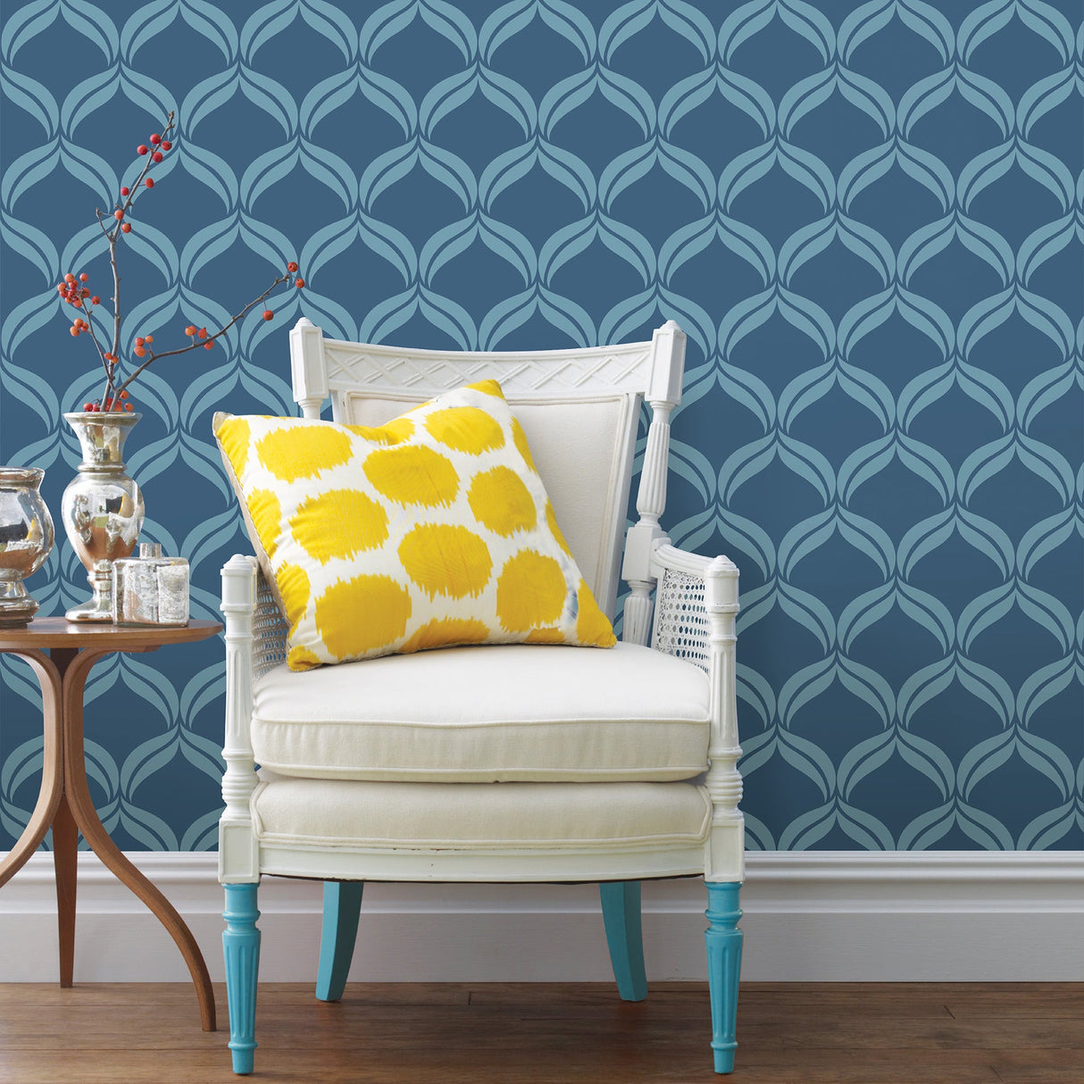 A-Street Prints 2697-22648 Petals Blue Ogee Wallpaper