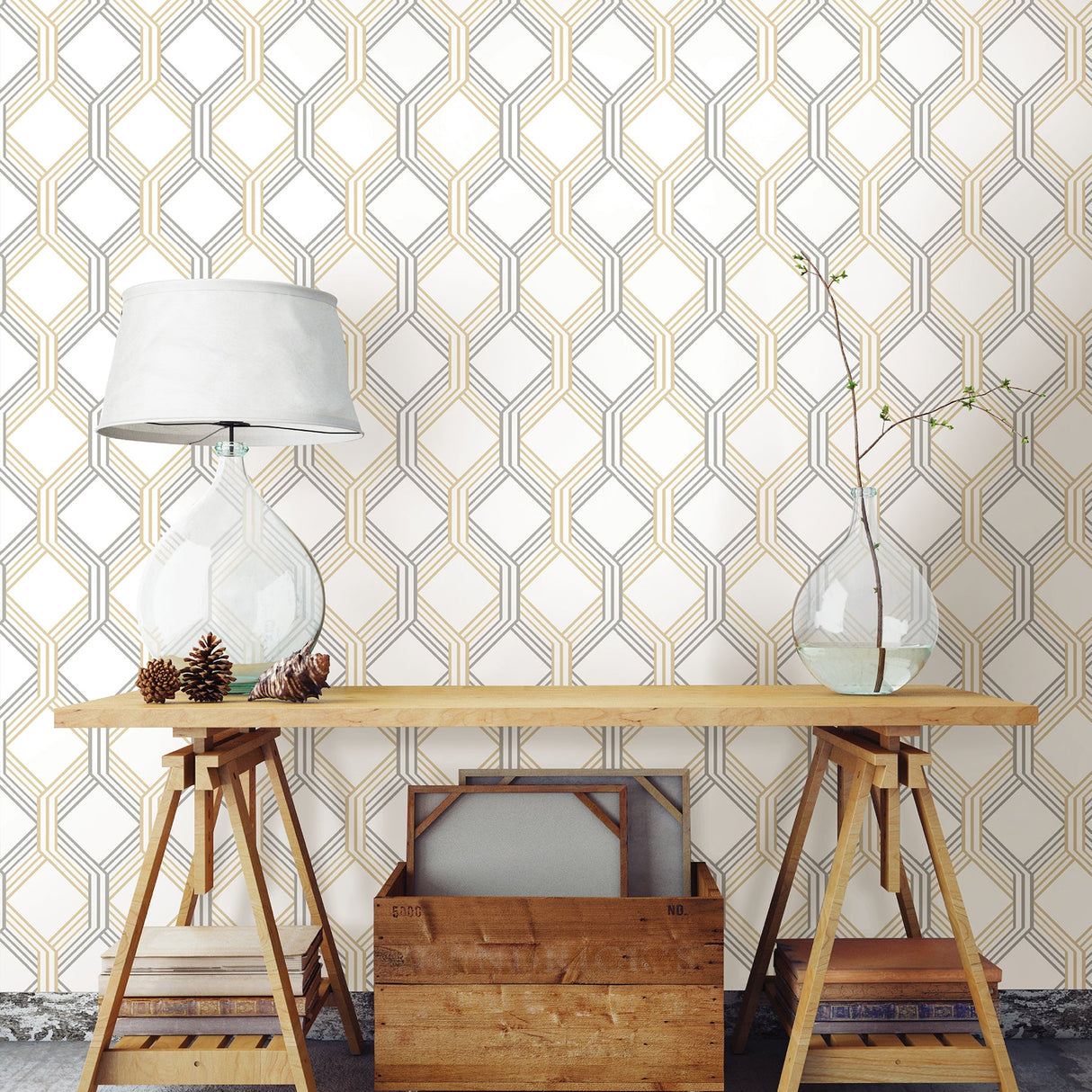 A-Street Prints 2697-78051 Linkage Gold Trellis Wallpaper