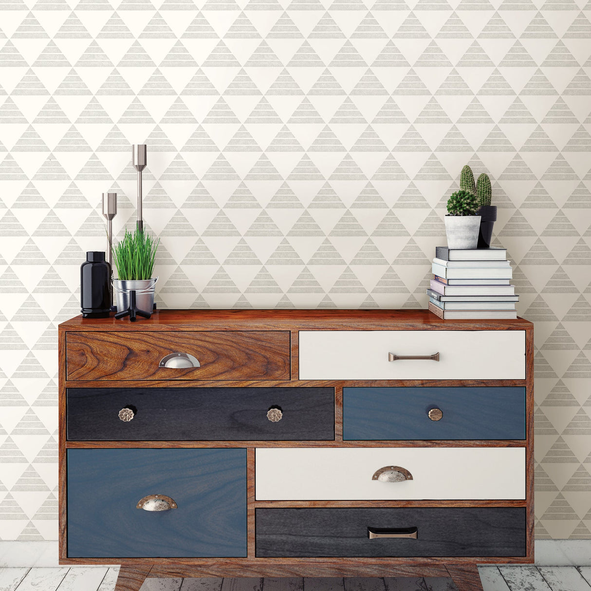 A-Street Prints 2697-78073 Summit Light Grey Triangle Wallpaper