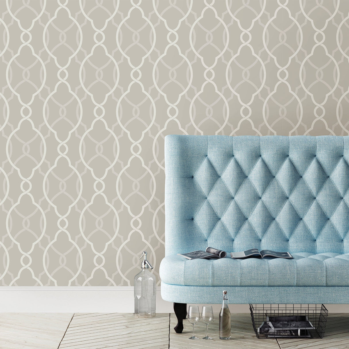 A-Street Prints 2697-87304 Sausalito Champagne Beaded Lattice Wallpaper