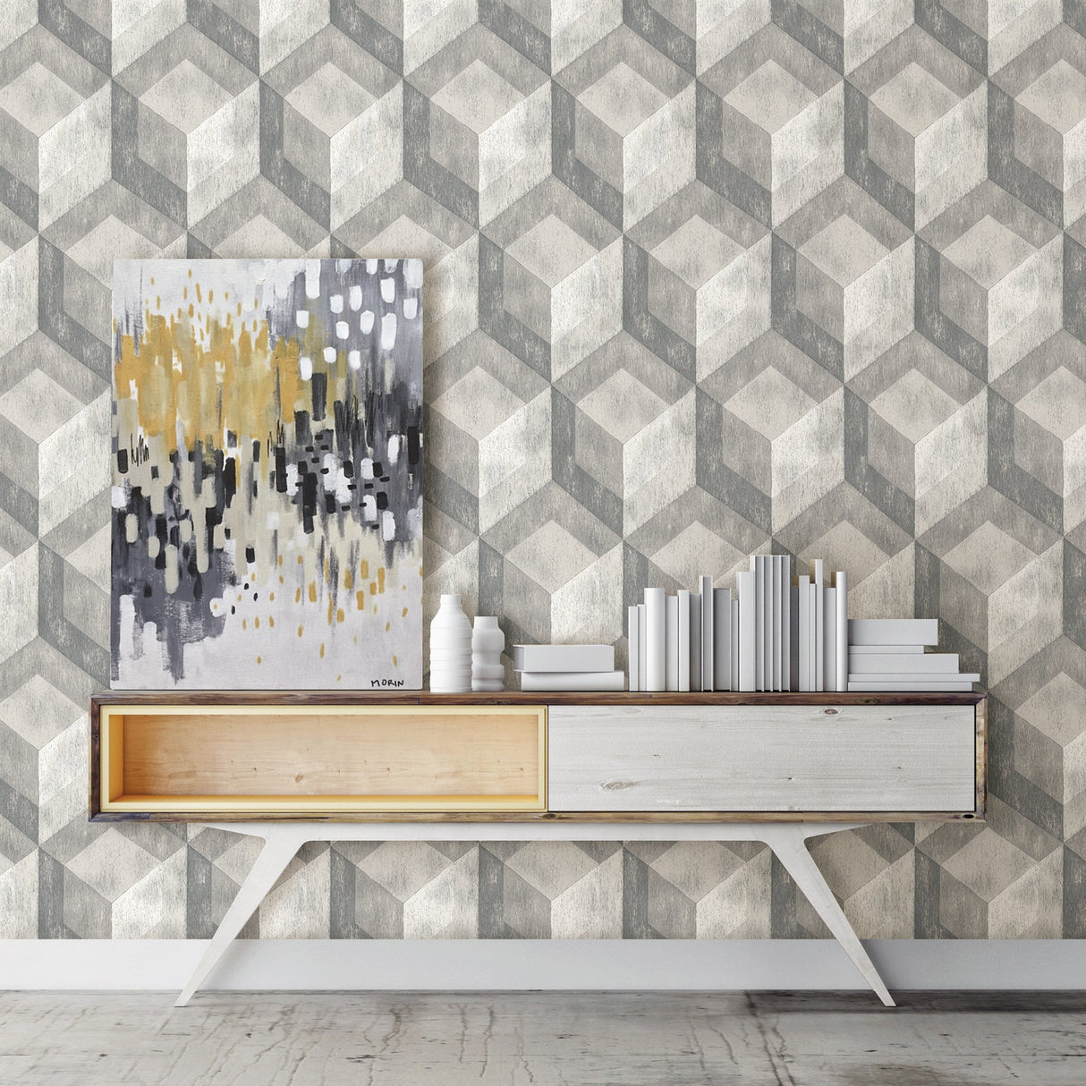 A-Street Prints 2701-22306 Rustic Wood Tile Ash Geometric Wallpaper