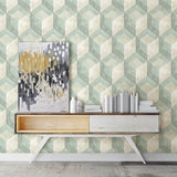 A-Street Prints 2701-22310 Rustic Wood Tile Green Geometric Wallpaper