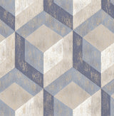 A-Street Prints 2701-22311 Rustic Wood Tile Blue Geometric Wallpaper