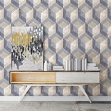 A-Street Prints 2701-22311 Rustic Wood Tile Blue Geometric Wallpaper