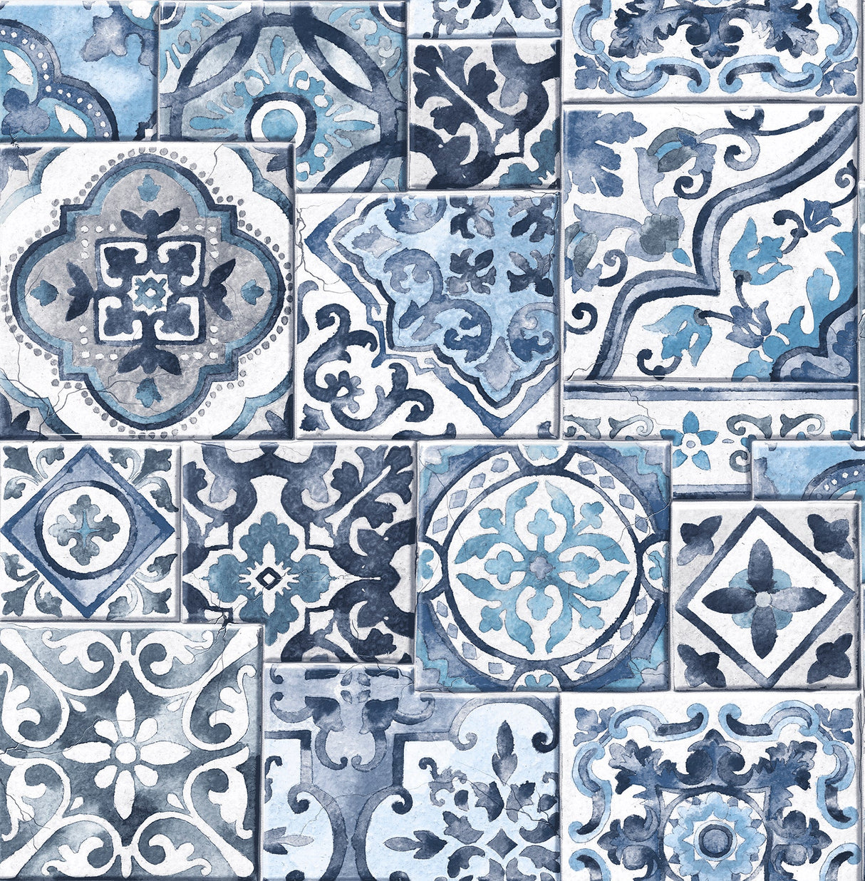 A-Street Prints 2701-22316 Marrakesh Tiles Blue Mosaic Wallpaper