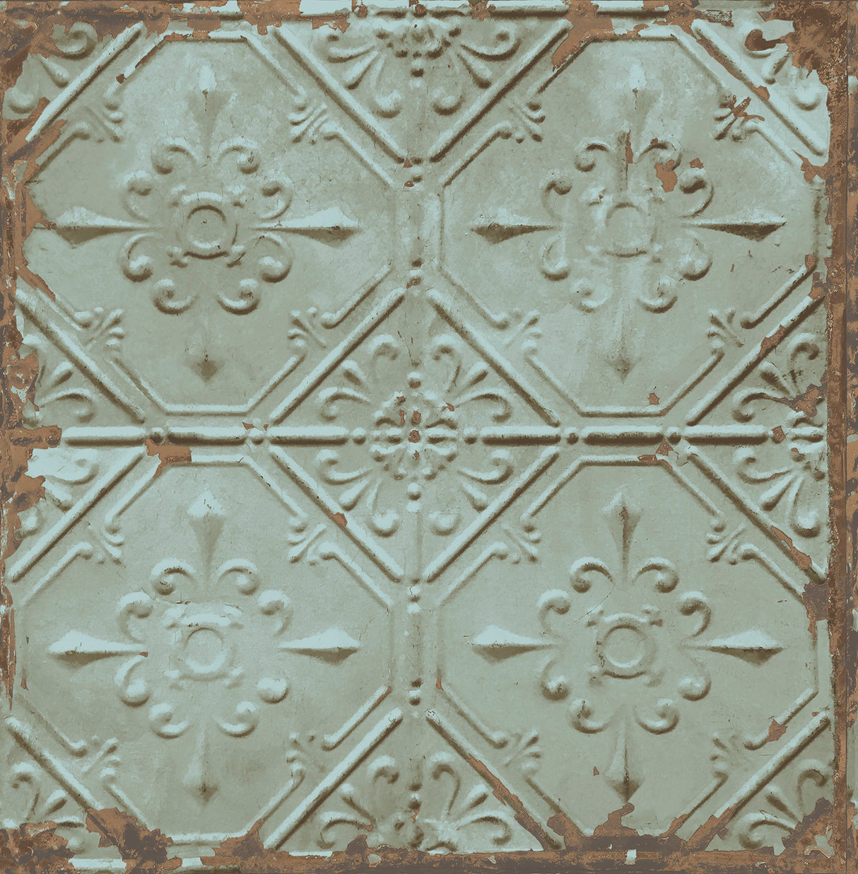 A-Street Prints 2701-22331 Tin Ceiling Teal Distressed Tiles Wallpaper