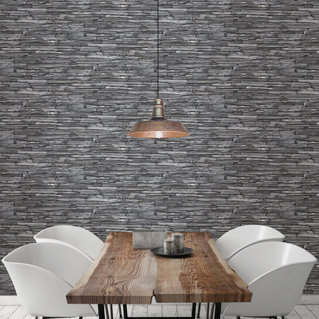 A-Street Prints 2701-22352 Stacked Slate Charcoal Industrial Wallpaper