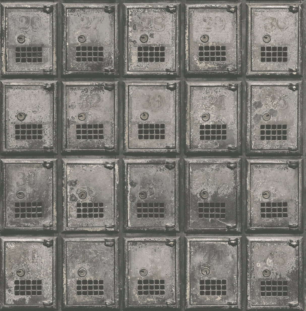 A-Street Prints 2701-22355 Vintage P.O. Boxes Charcoal Distressed Metal Wallpaper