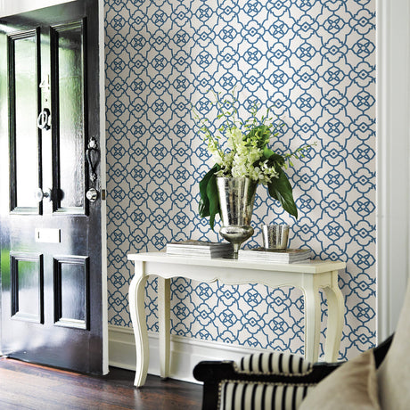 A-Street Prints 2702-22718 Atrium Blue Trellis Wallpaper