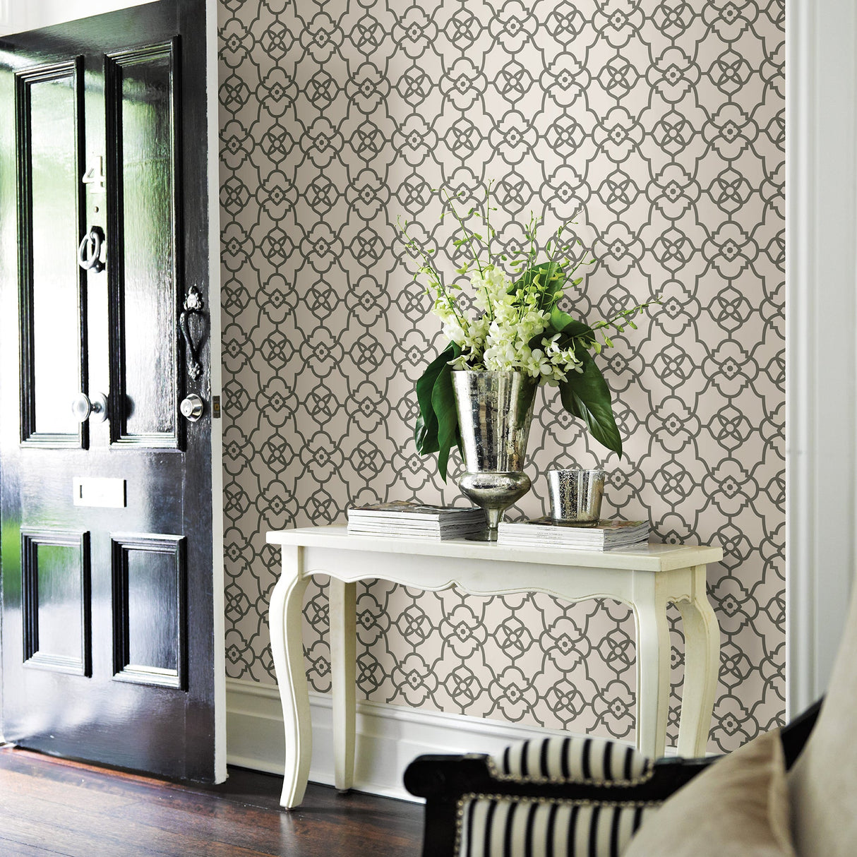 A-Street Prints 2702-22720 Atrium Grey Trellis Wallpaper