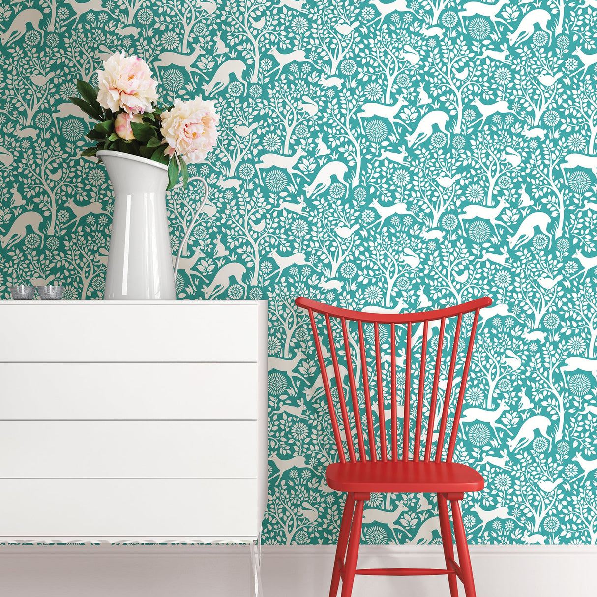 A-Street Prints 2702-22731 Meadow Teal Animals Wallpaper