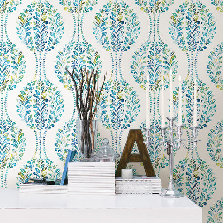 A-Street Prints 2702-22738 Versailles Teal Floral Damask Wallpaper