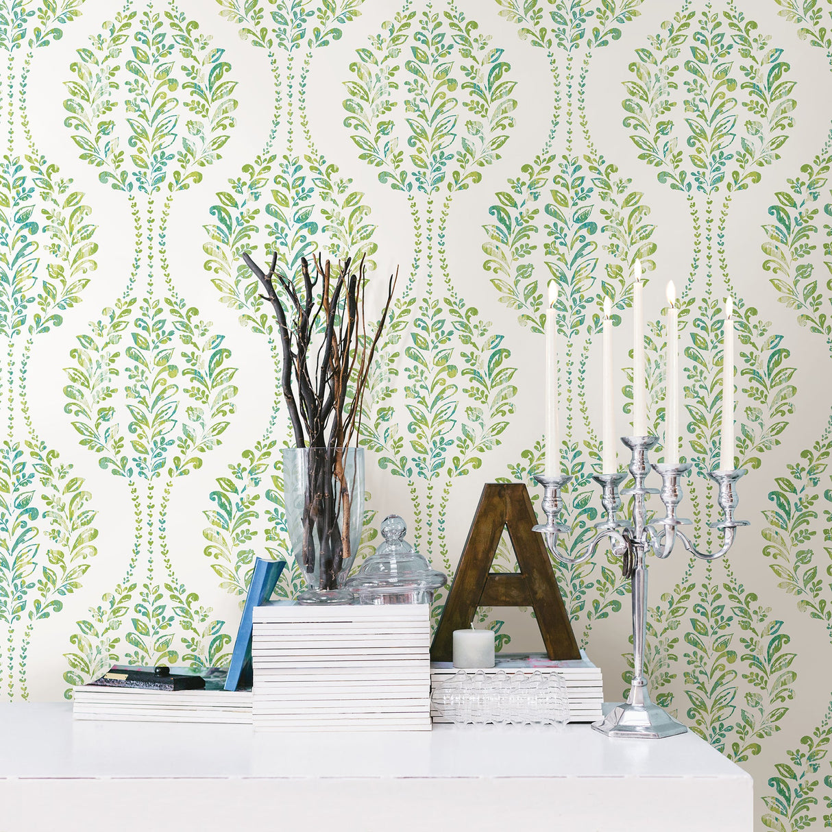 A-Street Prints 2702-22740 Versailles Green Floral Damask Wallpaper