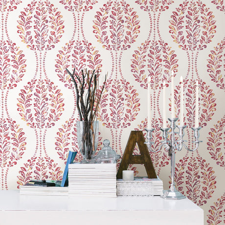 A-Street Prints 2702-22741 Versailles Magenta Floral Damask Wallpaper