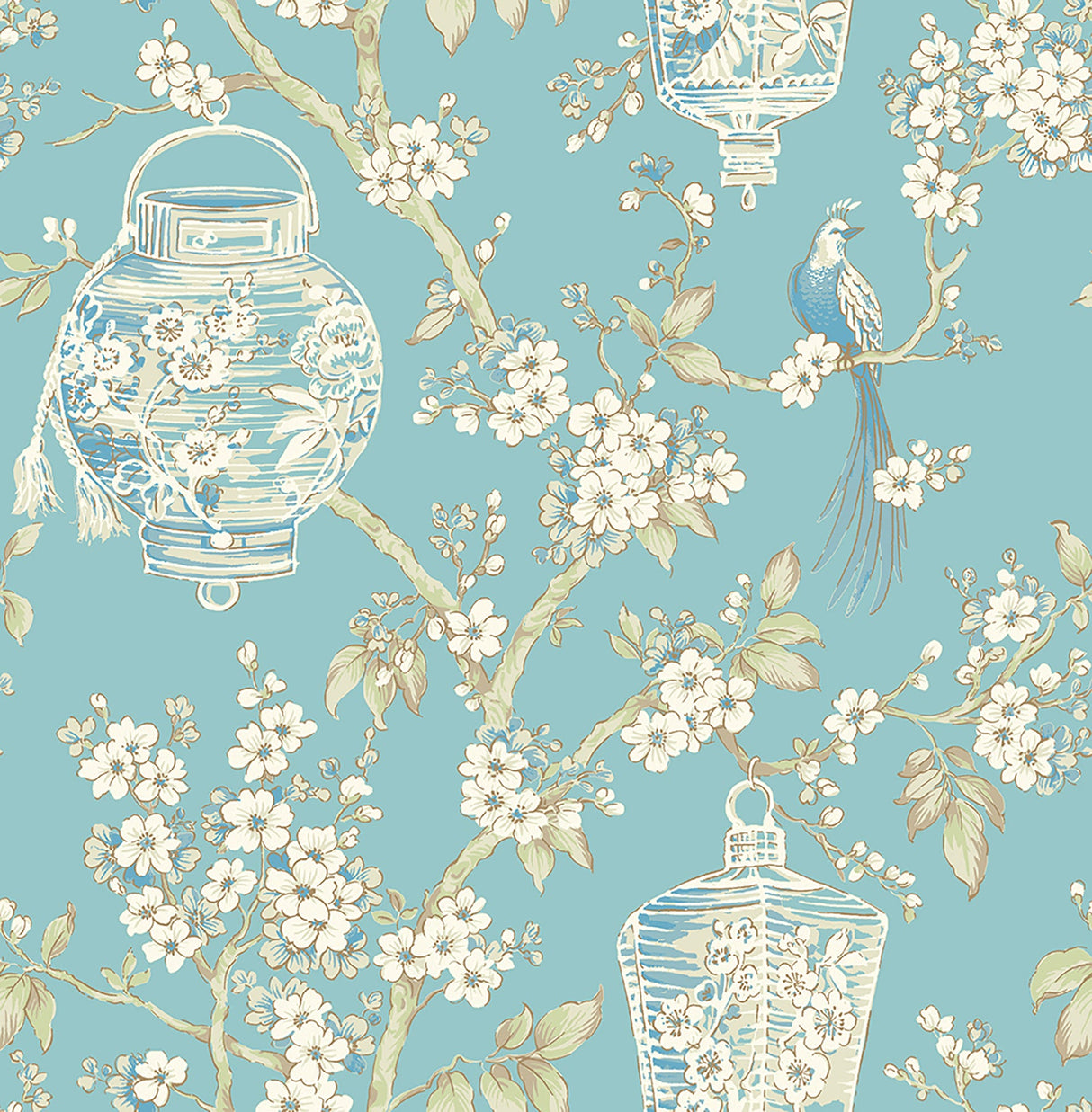 A-Street Prints 2702-22759 Serenity Turquoise Lanterns Wallpaper