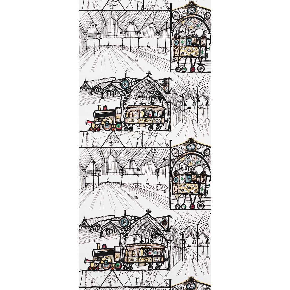 Schumacher Trains Multi On White Wallpaper - Eade's Wallpaper
