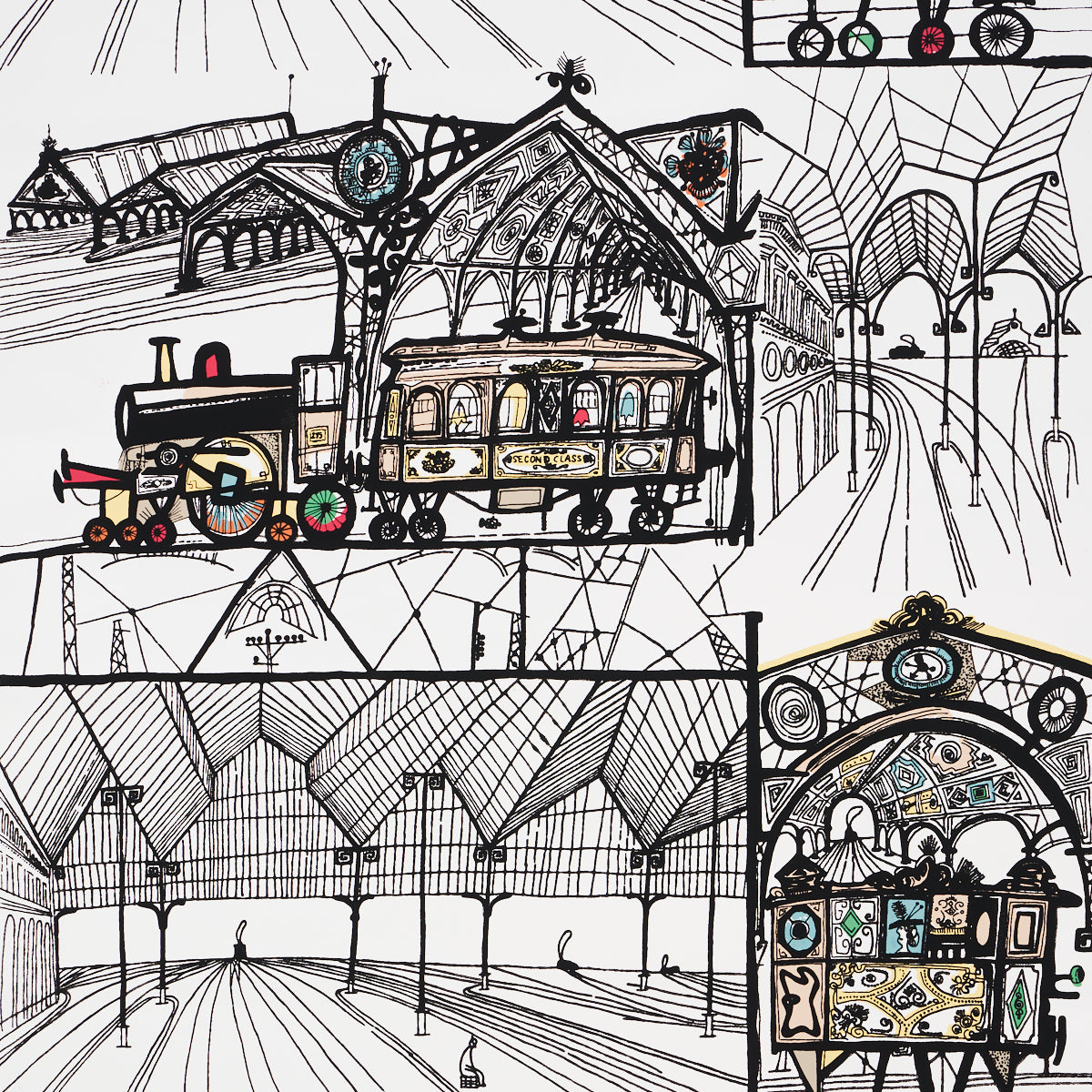 Schumacher Trains Multi On White Wallpaper - Eade's Wallpaper