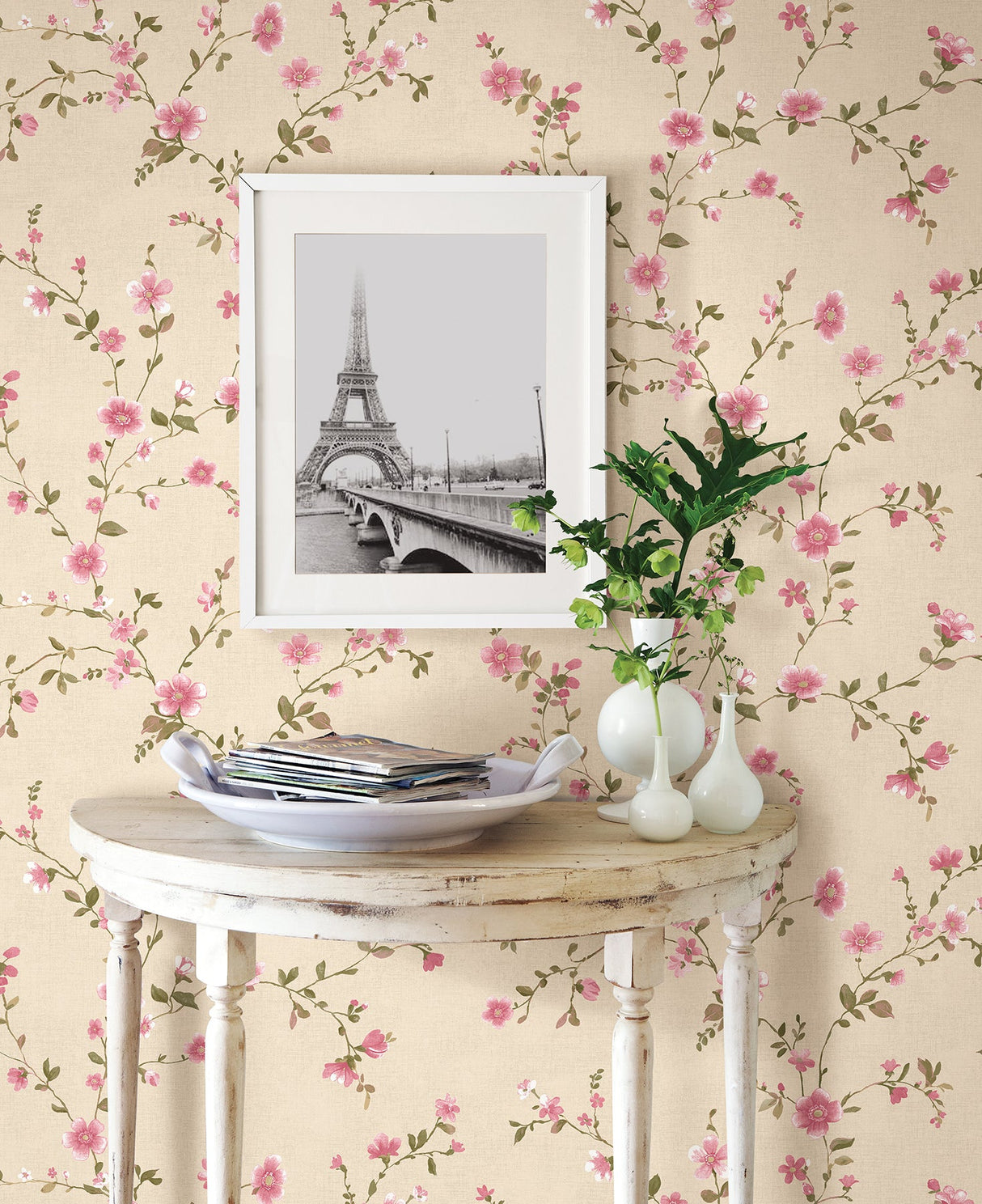 Brewster 2704-22249 Delphine Pink Floral Trail Wallpaper