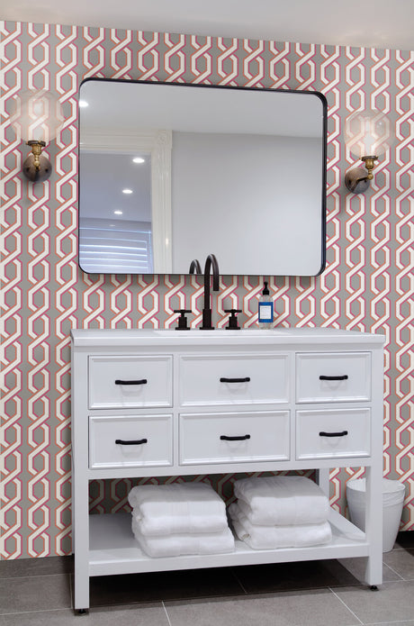 Brewster 2704-22688 Twist Pink Geometric Wallpaper