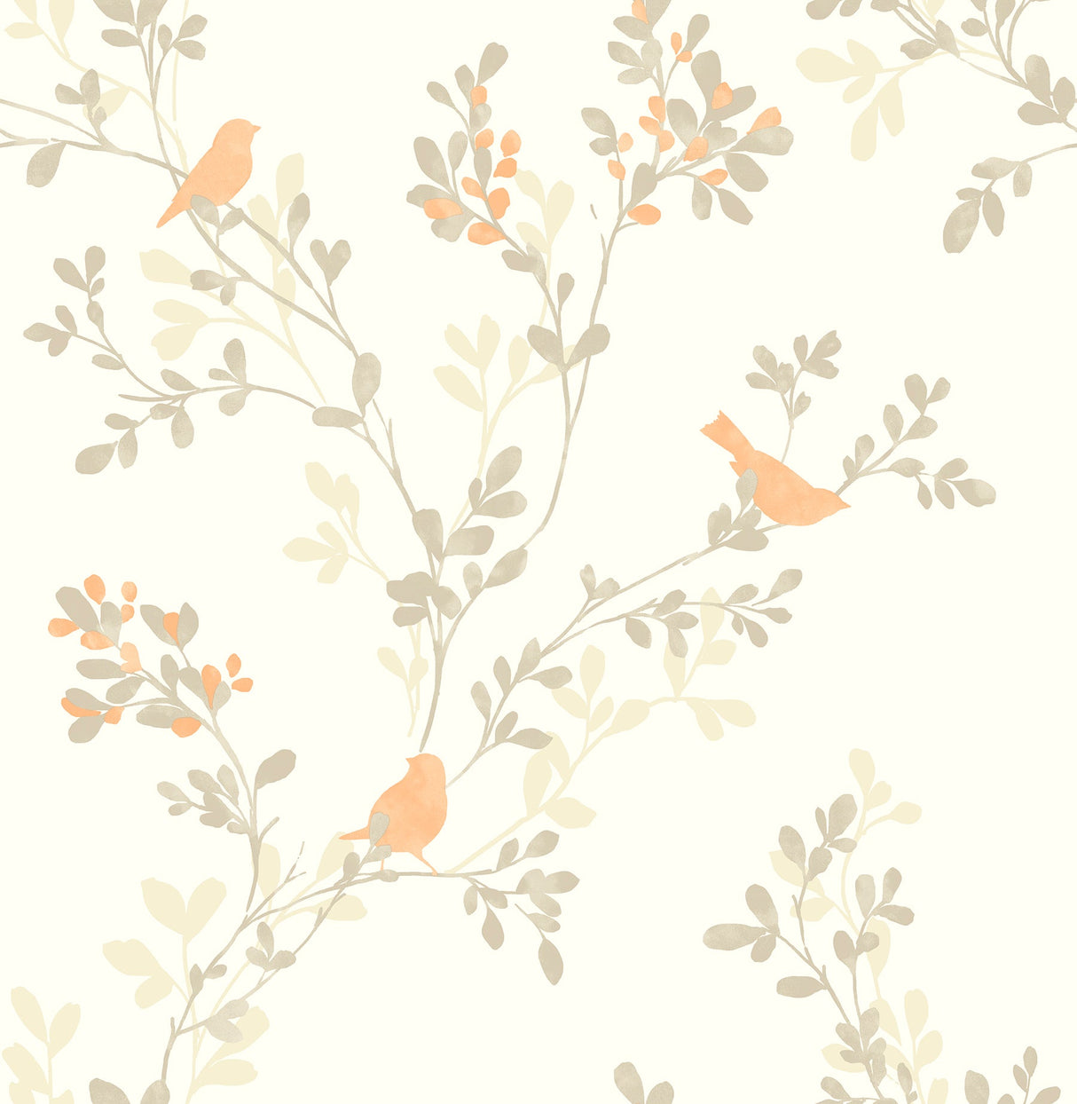 Brewster 2704-41263SW Chirp Orange Birds & Trees Wallpaper