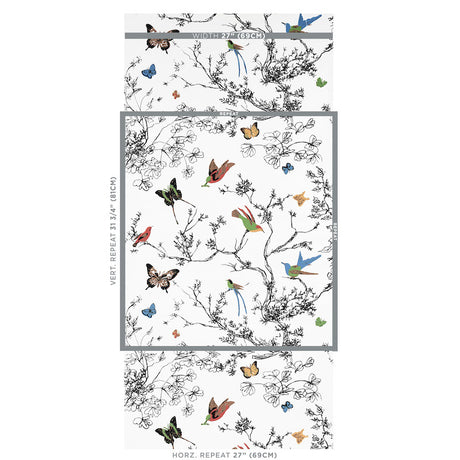 Schumacher Birds & Butterflies Multi On White Wallpaper