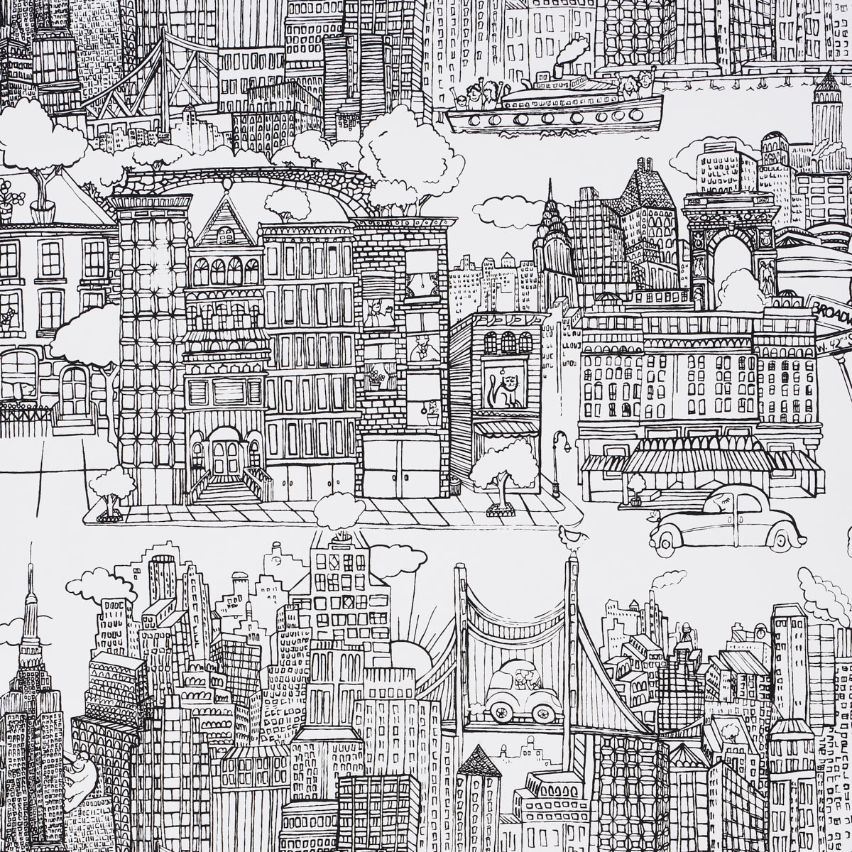 Schumacher New York  New York Black On White Wallpaper - Eade's Wallpaper