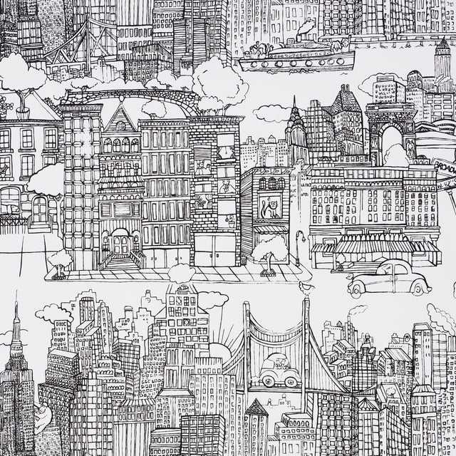 Schumacher New York  New York Black On White Wallpaper - Eade's Wallpaper