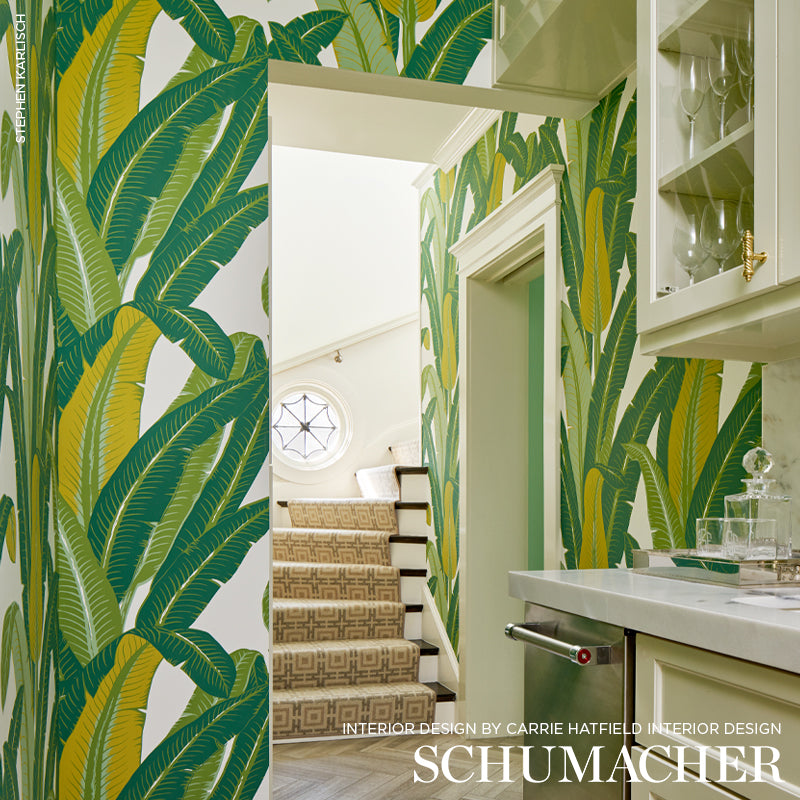 Schumacher Tropical Isle Green On White Wallpaper