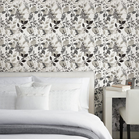 A-Street Prints 2716-23866 Gossamer Black Botanical Wallpaper